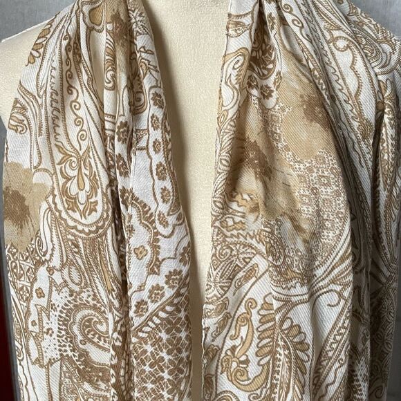 Infinity Scarf with Cream, Tan and White Paisley and Floral Designs (OS) - Picture 10 of 13